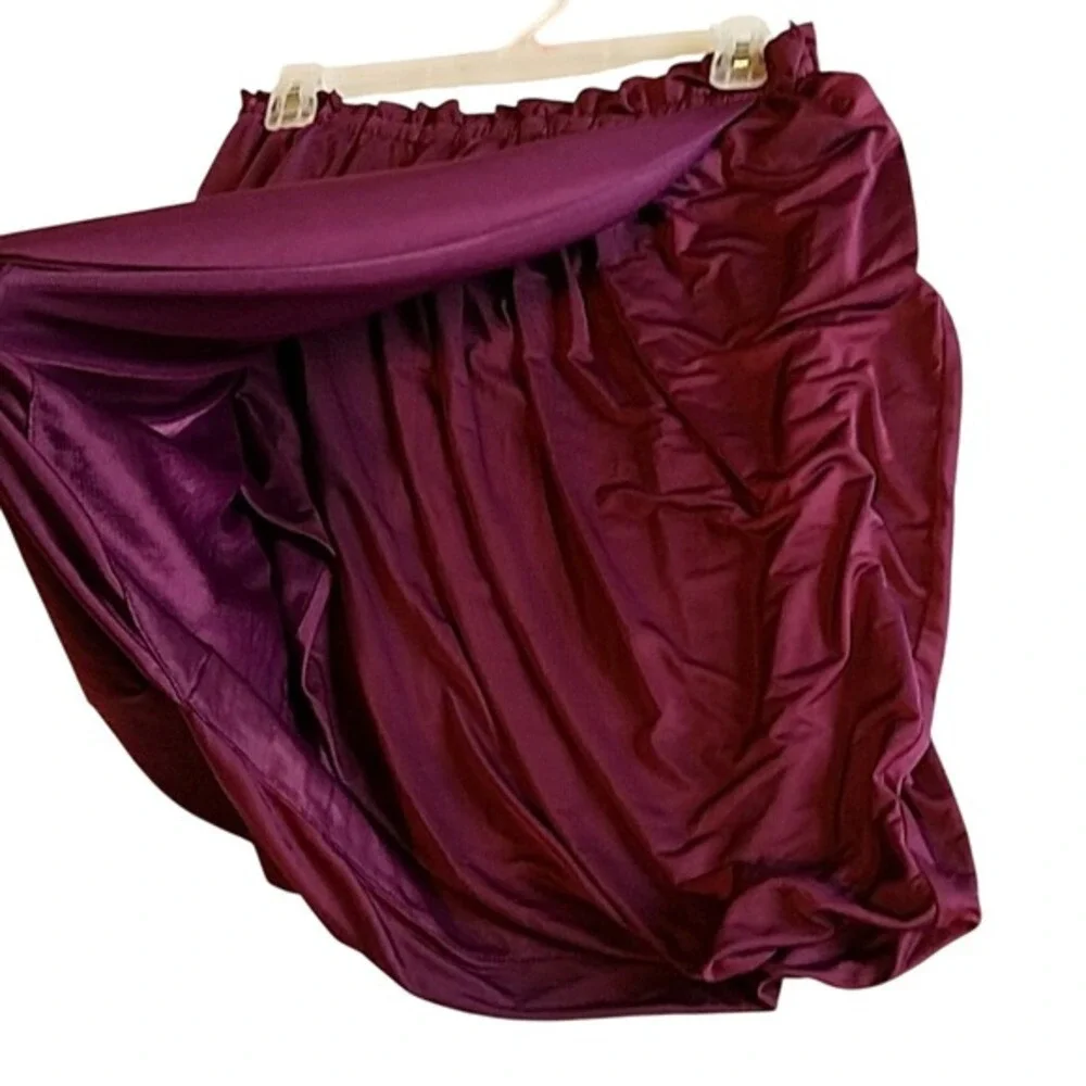 Love21 Tulip Skirt Womens L Burgundy Draped Bubble Hem Wrap Mini Chic Party Boho